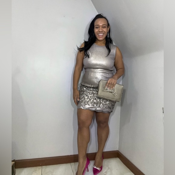 BCBGMaxAzria silver backless cocktail dress open back formal sexy gown birthday - Picture 3 of 13